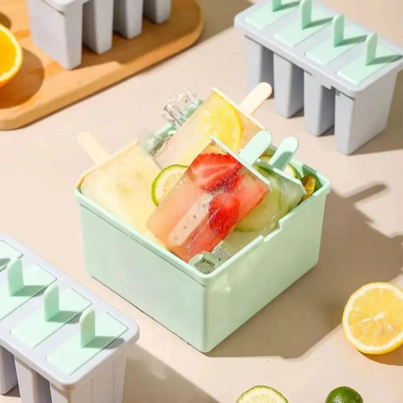Description Picture 2 of item4 Compartments Ice-Cream Molds Home Food-Grade Frozen Refrigerator Stick Popsicle Homemade Ice Lattice Ice Box Popsicle