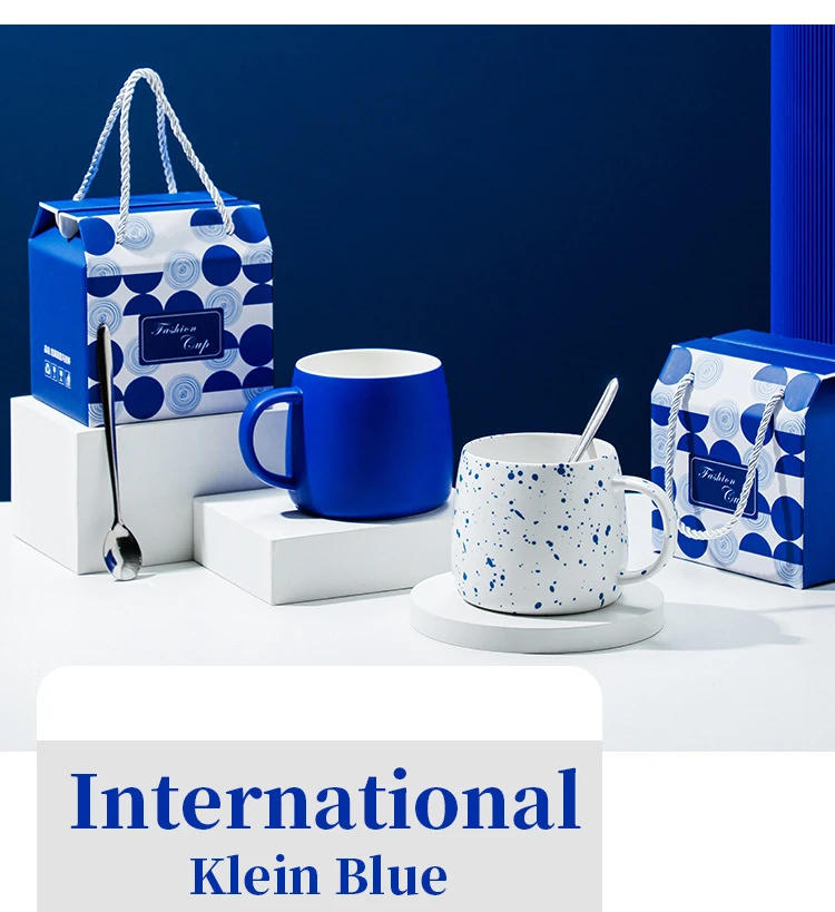 Description Picture 4 of item500ml Klein Blue Ceramic Mug Set Gift Box Breakfast Cup Teacup Drinking Utensils Ceramic Mug Handmade Mugs Coffee Cups Drinkware