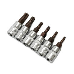 6pcs 1/4" Torx Screwdriver Sockets Bits Set Drive Head Screwdrivers Socket Metal Material Hand Tools Set T15 T20 T25 T30 T40