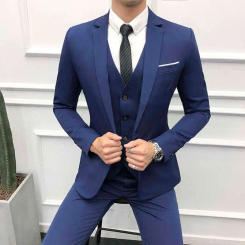2023 New Costume Homme Blue Suit Men Suit Custom Korean Slim Men's Jacket Men's 3 Pieces Dress Suit (Jacket+Pants+Vest)