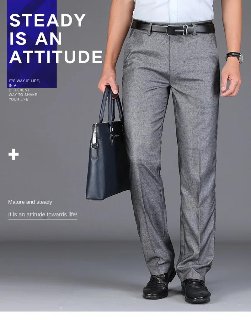 Description Picture 3 of itemSummer casual pants for men's business and office formal wear, loose and solid color high-end oversized straight leg suit pants