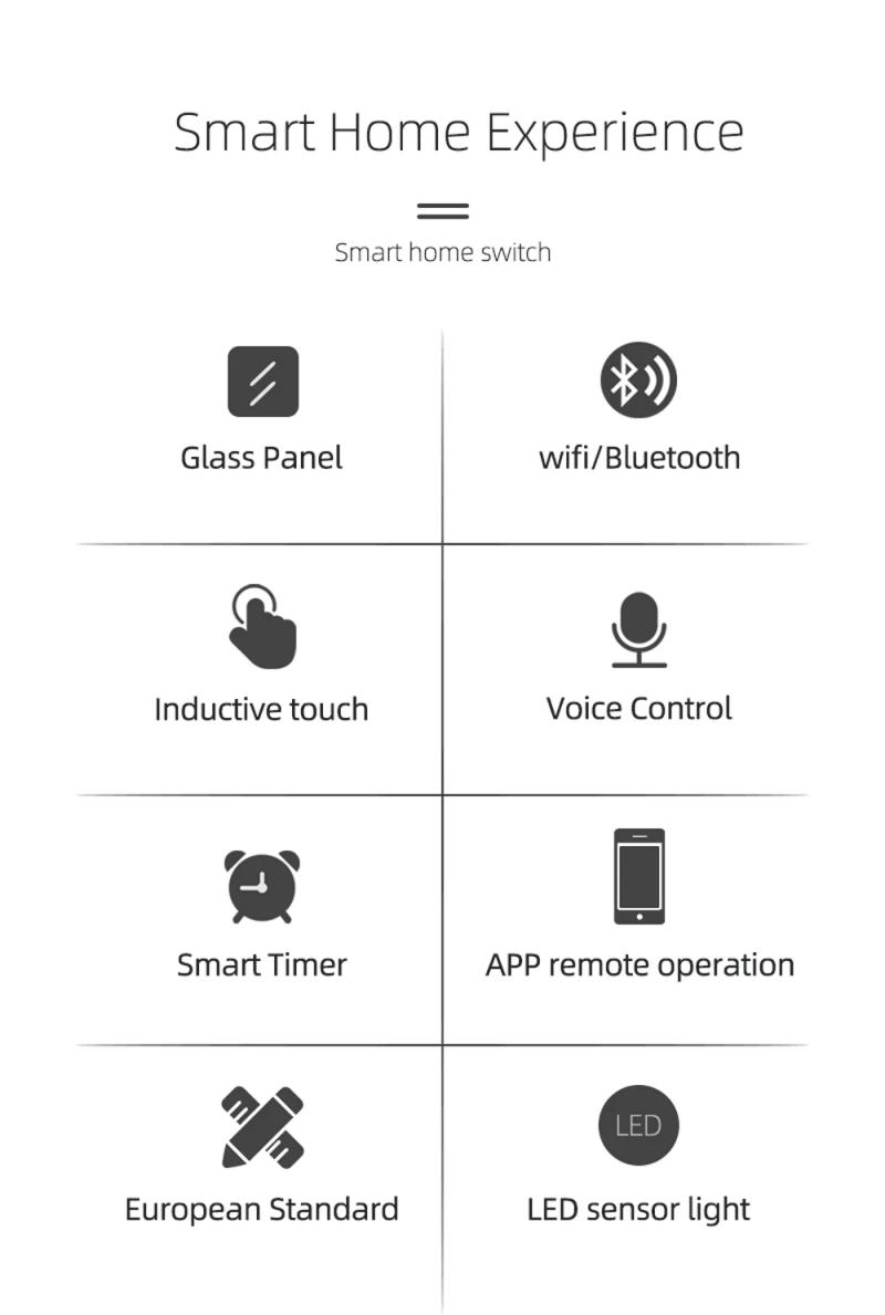 Description Picture 3 of itemSmart Switch EU WiFi Smartlife Neutral Wire/No Neutral Wire Touch Light Switch 220V Works With Alexa Google Home 1/2/3/4 Gang