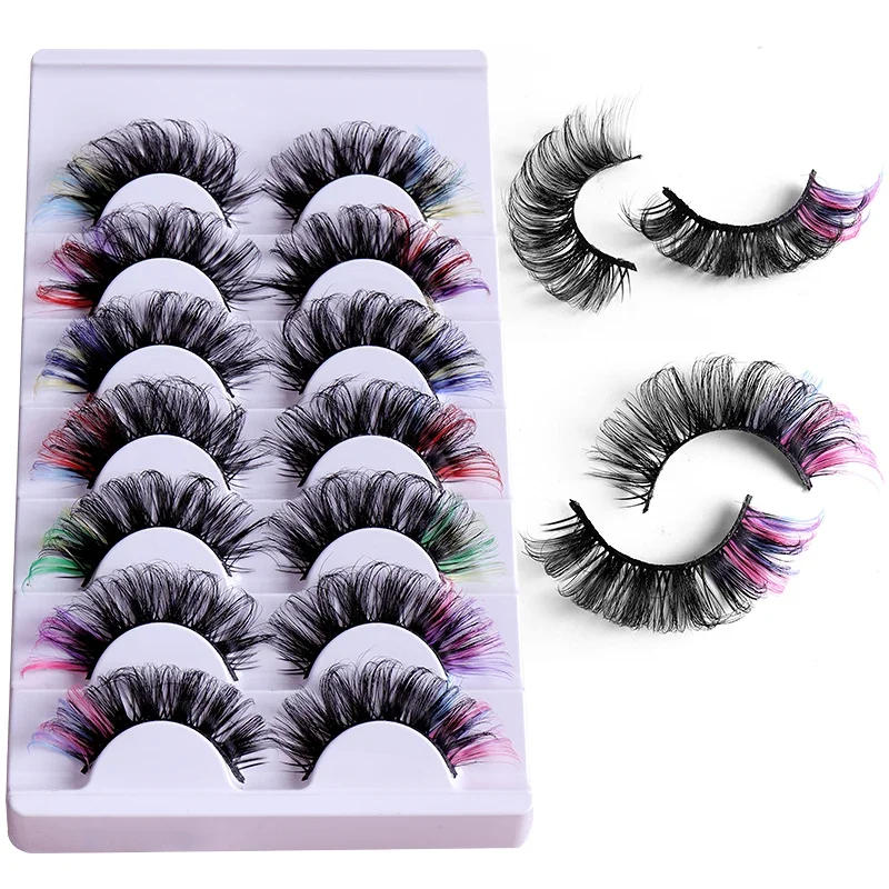 Description Picture 5 of item7 Pairs Colorful False Eyelashes D Curl Natural Fluffy Colored Makeup Faux Eyelash Lashes extensions Russian Volumes