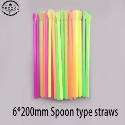 100pcs Plastic Straws Drinking Straw Spoon Bar Pub Slush Straw For Birthday Celebration Party Supplies Kitchen Bar Accessories