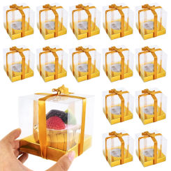 5/10Pcs Golden Cake Gift Box Transparent Snack Dessert Packaging Boxes For Wedding Party Decoration Baby Bath Birthday Supplies