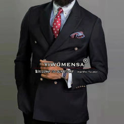 Black Men's Suits For Wedding Double Breasted Blazer Tailore Made Business Office Groom Prom Party Tuxedo 2 Pieces Jacket Pants