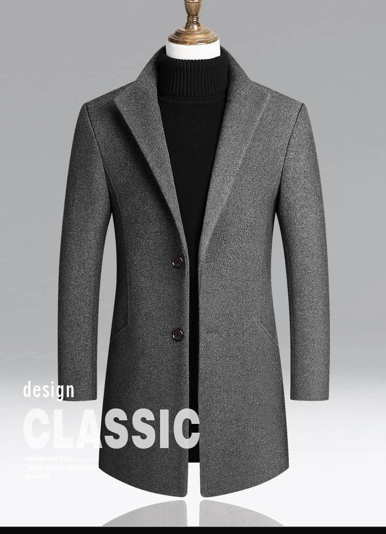 Description Picture 2 of itemBROWON Brand Korean Coat Men 2024 Autumn and Winter Woolen Men Coat New Casual Slim Fit Windbreaker Long Solid Color Men Jacket