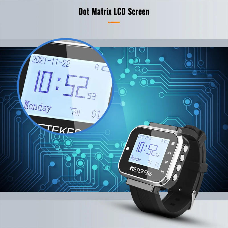 Description Picture 6 of itemRetekess TD110 Hookah Wireless Waiter Watch Receiver Restaurant Pager 7 Languages 433MHz For Bar Cafe Hotel Customer Service