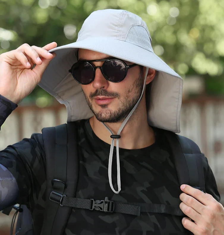 Description Picture 6 of itemOutdoor Fisherman Hat Wide Brim Bucket Hat with Neck Cover Men Summer Breathable Mesh Sun Protection Visor Anti UV Cap Unisex