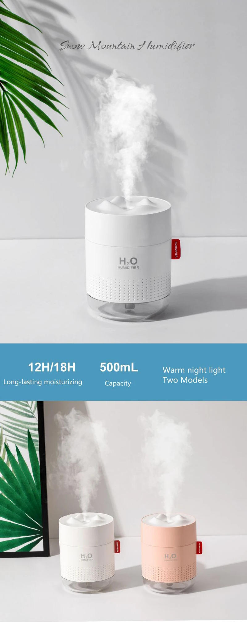 Description Picture 3 of item500ML Portable Mini Humidifier White Snow Mountain Air Humidifier Ultrasonic USB Diffuser Aromatherapy Humidificador for Home