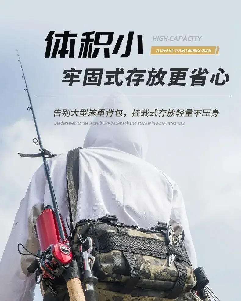 Description Picture 2 of itemFishing Tackle Backpack Lure Box Gear Storage Bag Fanny Pack for Men Fly Fishing Backpack with Rod Holder Sling Shoulder Bag