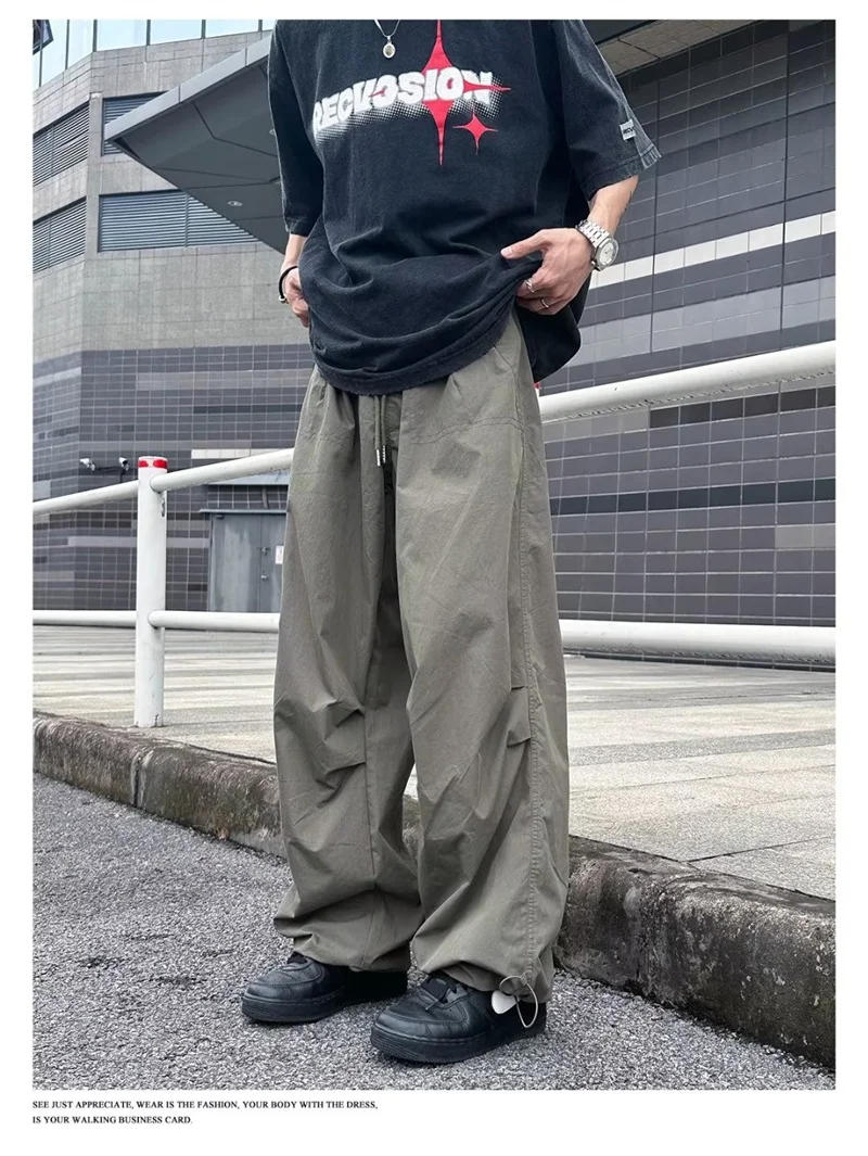 Description Picture 5 of itemAmerican Retro Overalls Drawstring Design Casual Pants Loose Wide-Leg Pants Men's Trendy Casual Spring and Summer