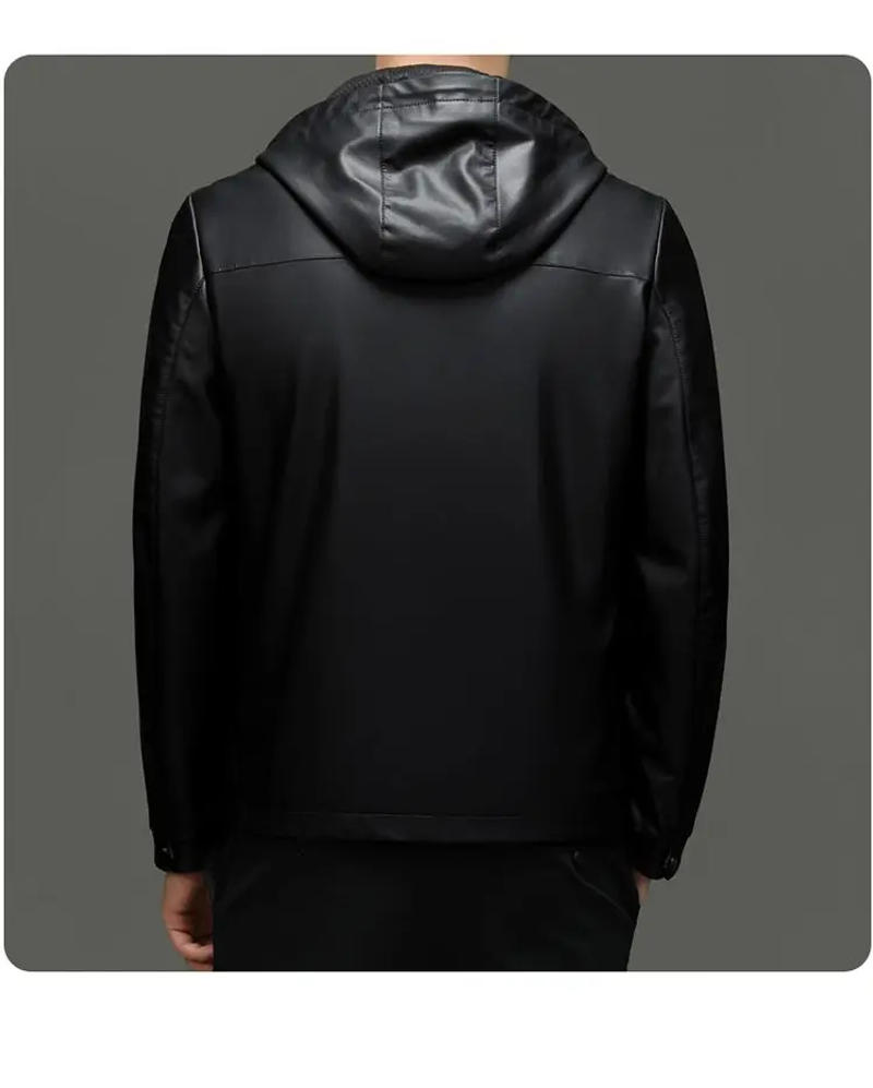 Description Picture 3 of item2023 New Men Winter Faux Sheepskin Leather Clothing Short Leisure Loose Overcoat Hooded Fashion Jacket High-end Outwear