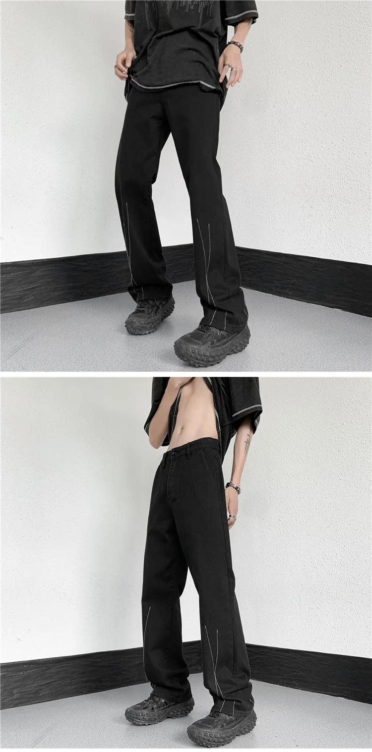 Description Picture 2 of item2023 American Trendy Brand Men Zipper Design Slit Slightly Flared Pants Vertical Feeling Straight Casual Pants Trousers A78