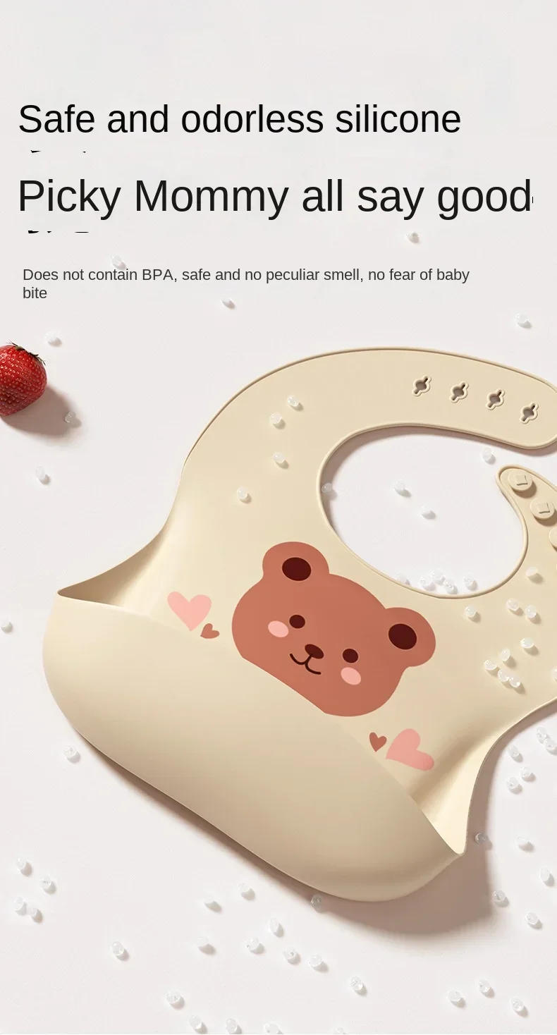 Description Picture 6 of itemWaterproof Soft Silicone Baby Bib Scarf Cartoon Bear Cute Print Adjustable Bibs Burp Cloths Baby Feeding Aprons Kids Eating