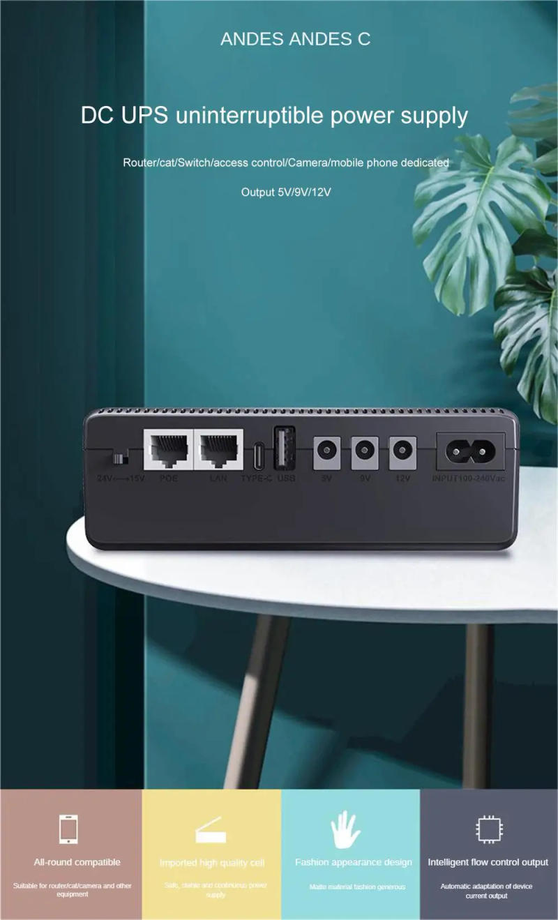 Description Picture 2 of itemDC UPS Battery Backup 10400mAh 5V 9V 12V 2A 15V 24V 1A 2A Output Uninterruptible Power Supply 85‑265V UPS Battery Backup EU Plug