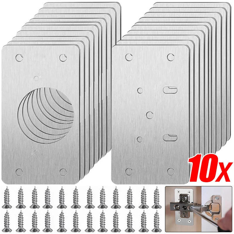 Description Picture 2 of itemCabinet Hinge Repair Plate Stainless Steel Door Hinge Mounting Plate with Holes Hardware Hinge Fixing Brackets Kits Repair Tools