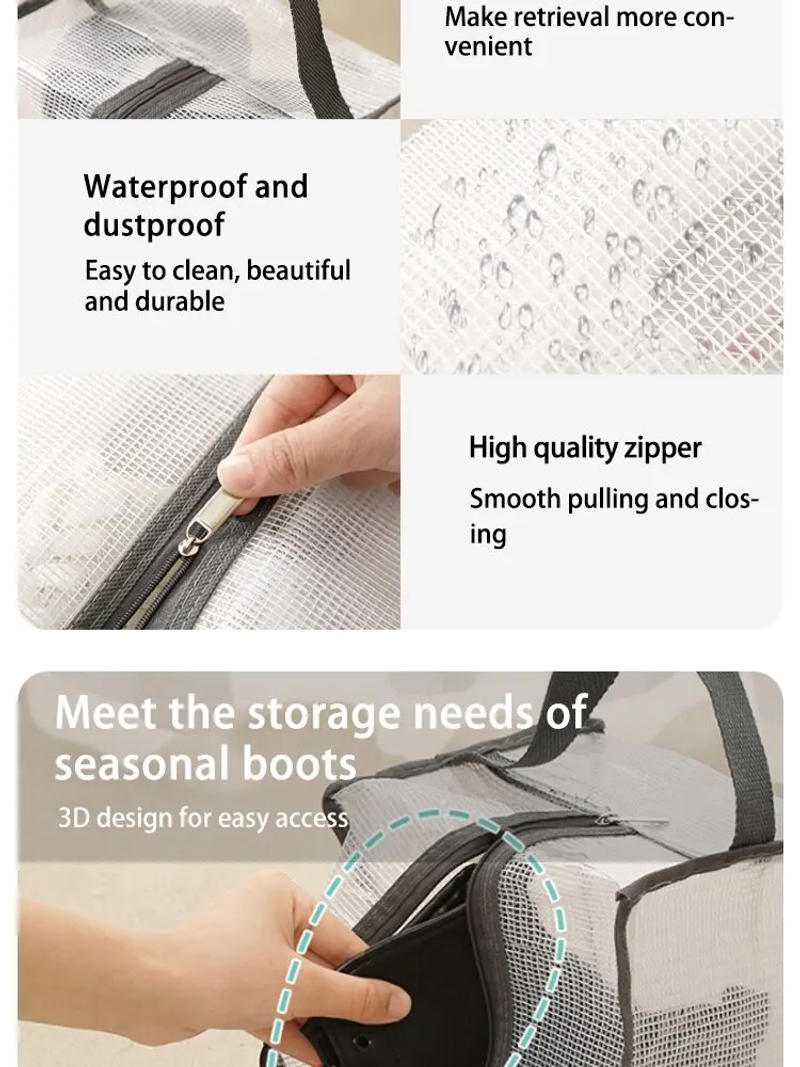 Description Picture 6 of itemShoes Dust Cover Mesh Transparent Shoe and Boot Storage Bag with Zipper Portable Travel Dust Organizer Protector Bag