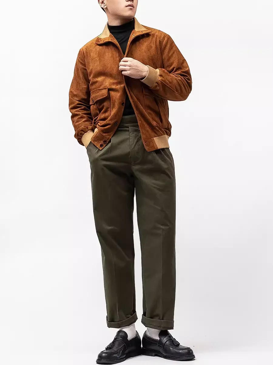Description Picture 5 of item2024 Men's Spring Autumn Vintage Solid Color Casual Pants Male Loose Straight Suit Pant Men Fashion Long Wide-leg Trousers F371