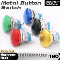 16MM 19MM 22MM Mushroom Head Metal Push Button Switch Momentary Stainless Steel Silver Contacts Red Yellow Green