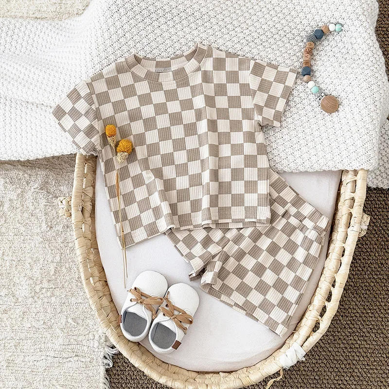 Description Picture 5 of itemMILANCEL New Summer Baby Clothes Set 6M-3T Cute Chessboard Pattern Girls T-shirt +Shorts Korean Version Toddler Casual Suit