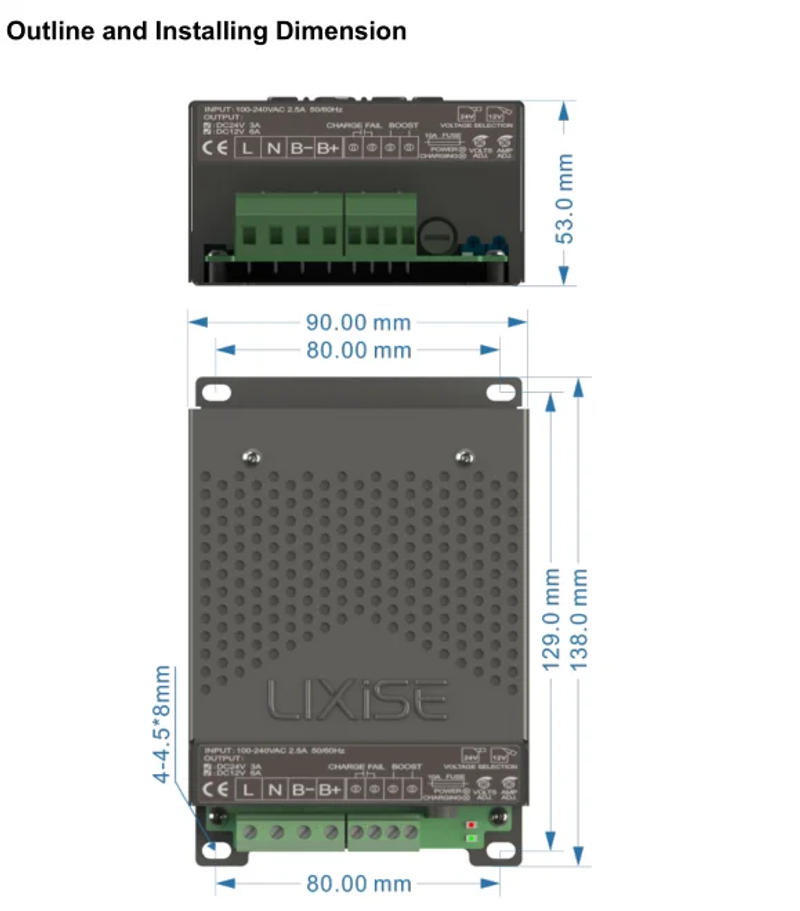 Description Picture 6 of itemLIXiSE Hot Sale LBC2403-1206 24V 3A 12V 6A Battery Charger for Diesel Generator Intelligent Charger