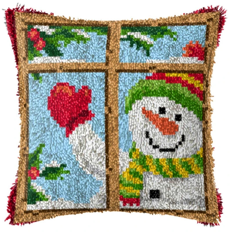Description Picture 6 of itemChristmas Snowman Latch Hook Kit Mats Cushion Pillow DIY Crafts Needlework Button Package Cushion Embroidery Latch Hook Carpet