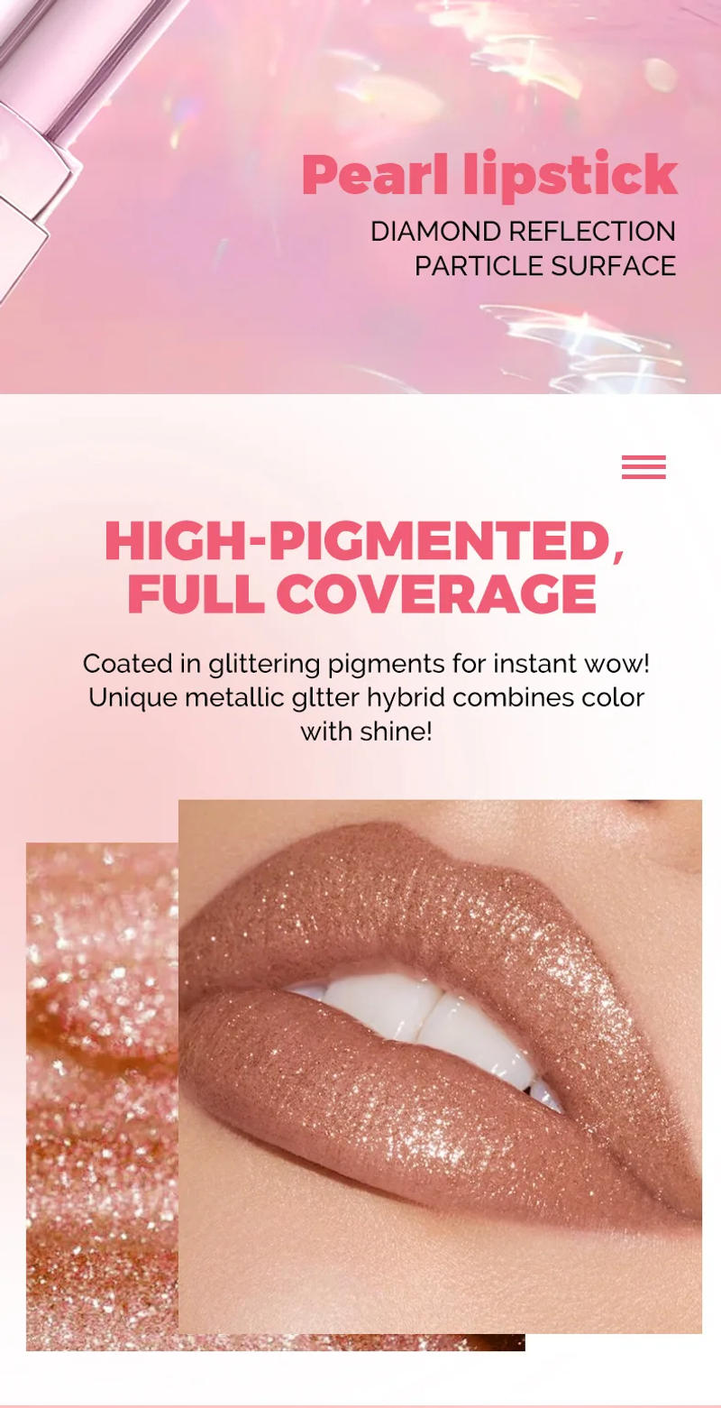 Description Picture 5 of itemGlitter Shimmer Lipstick,Pearlescent Glow,High-Shine Moisturizing Lipstick Long-Lasting & Non-Sticky Lip Glaze Pearl Sexy Makeup