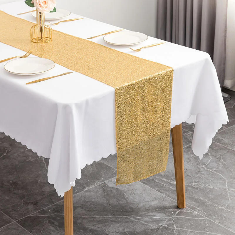 Description Picture 3 of itemWholesale Minimalist Nordic Style Circle Table Runner Decorated with Red and Gold Sequins for Wedding and Party