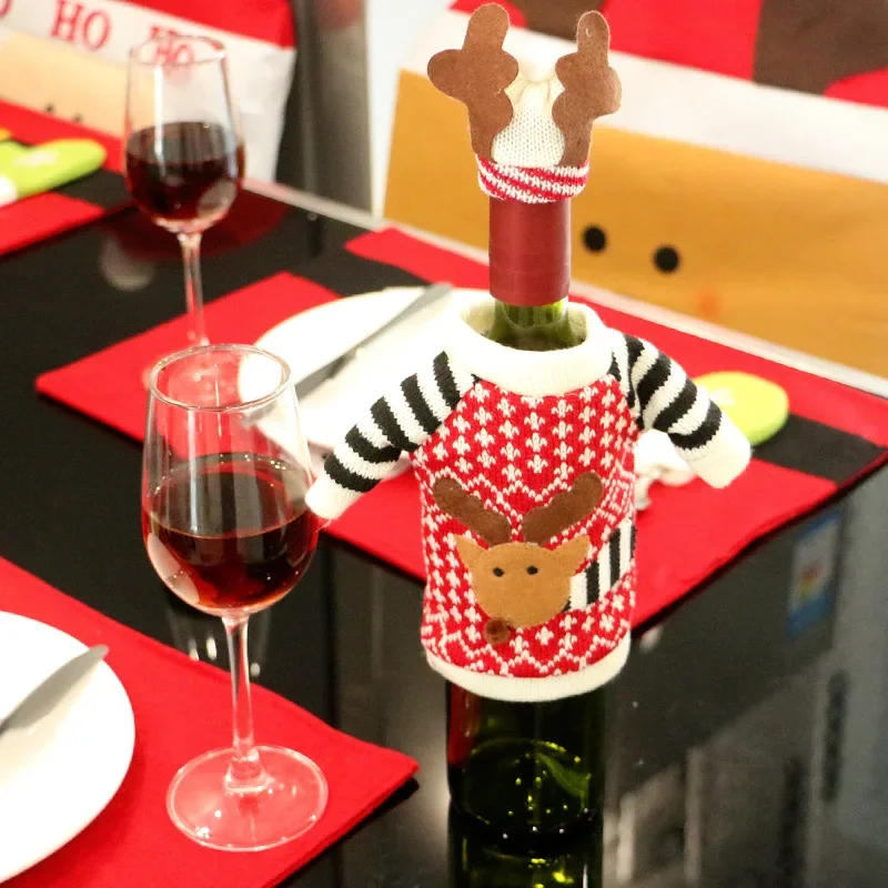 Description Picture 3 of itemChristmas Wine Bottle Cover Set Santa Claus Snowman Knitted Wool Red Wine Bottle Bags for New Year Xmas Party Dinner Table Decor