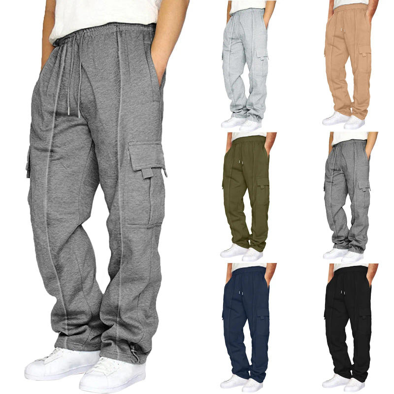 Description Picture 2 of item2024 Men Cargo Sweatpants Baggy Athletic Drawstring Elastic Waist Pant Heavyweight Trousers Pro Club Sweatpants with Pocket