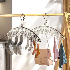 20Pegs Stainless Steel Clothes Drying Hanger Windproof Clothing Rack Clips Sock Laundry Airer Hanger Underwear Socks Holder