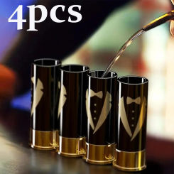 4pcs/Set Plastic 1.2x3.6inch 12 Gauge Glasses Groomsmen Gifts Glasses Tuxedo,Gift Shot Glasses for Wedding,Liqueur Whiskey Glass