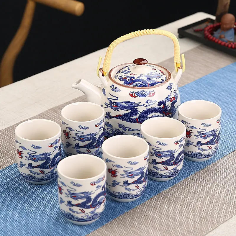 Description Picture 6 of item1 Pot 6 Cups Creative CeramicTea Set Handmade TeaPot Cup Chinese Porcelain Gift GungFu Floral Tea Teaware Office Travel Teaware