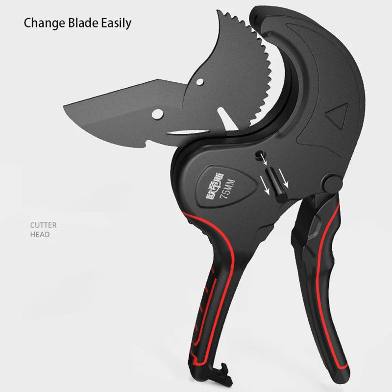 Description Picture 3 of itemStainless Pipe Cutter 32mm-75mm Aluminum Alloy Body Ratchet Scissors Tube Cutter PVC/PU/PP/PE Hose Install Cutting Hand Tools