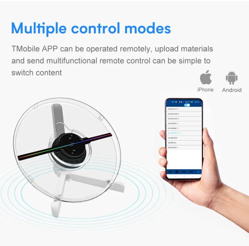 Description Picture 5 of itemAdvertising Light 3d Holographic Fan Screen WIFI Projector LED Neon Sign Rotating Stereo Air Suspension Support Video Text Logo