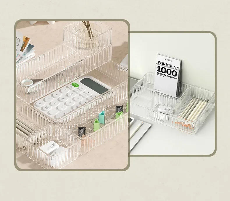 Description Picture 3 of itemUnlimited Desk Drawer Organizers Set Plastic Bathroom Storage Makeup Organizer Clear Transparent Storage Box Bins Kitchen Gadget