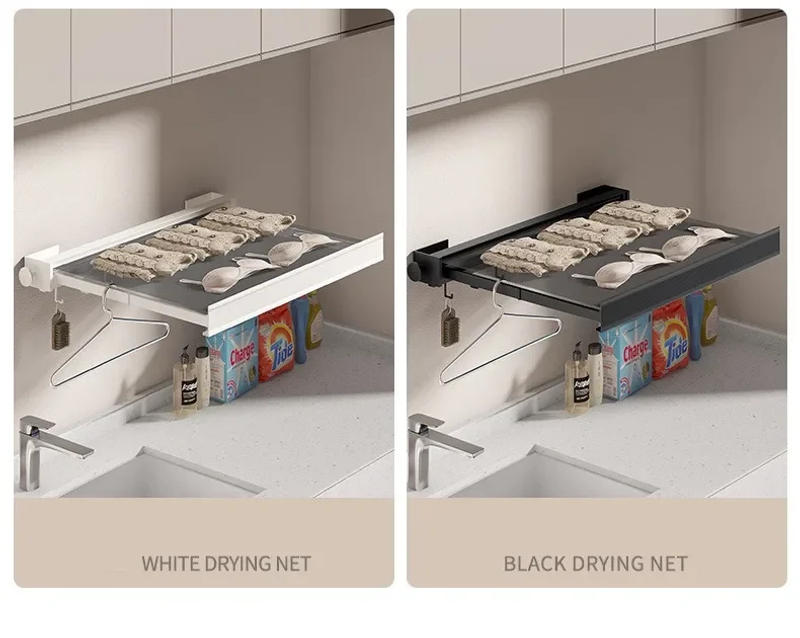 Description Picture 5 of itemInvisible Folding Clothes Drying Rack Clothes And Hat Rack with Hooks Wall Mounted Drying Net Sock Storage Rack  Bathroom Set