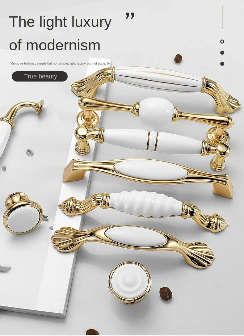 Description Picture 4 of itemEuro Ceramic Furniture Handles Zinc Alloy Gold White Kitchen Cabinets Pulls Cupboard Wardrobe Drawer Konbs for Dresser