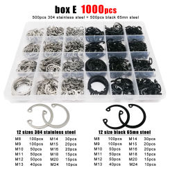 1 Box M8-M24 GB893 304 Stainless Steel Black Steel C Type Internal Circlip Retaining Clip Snap Ring for Hole Assortment Kit Set
