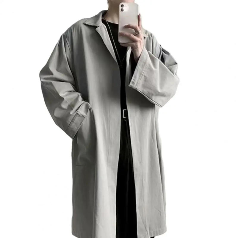 Description Picture 5 of itemBreathable Men Coat Stylish Lapel Trench Coat for Men Breathable Wrinkle-resistant Spring Autumn Jacket with Solid for Men's
