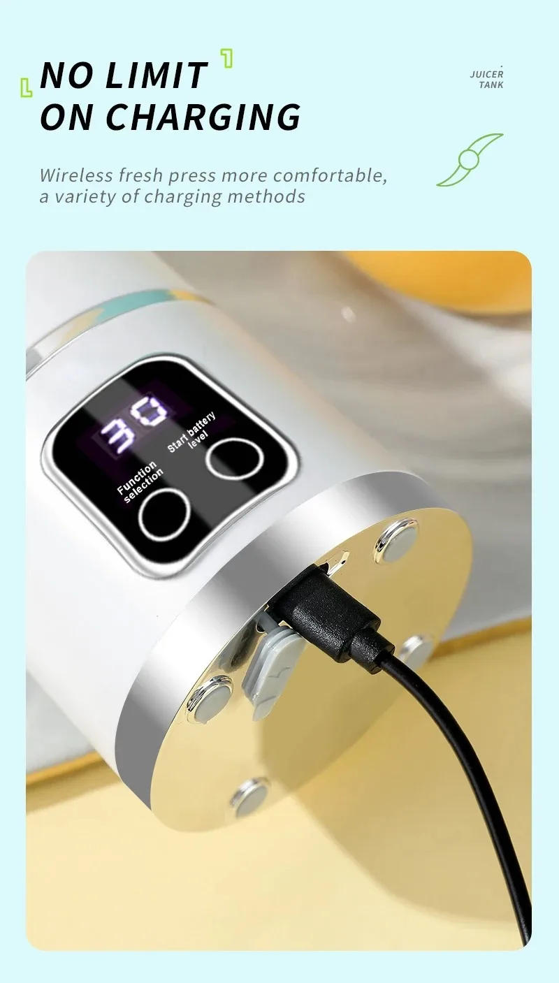 Description Picture 5 of item10 Blades Portable Fruit Juicer 450ml Capacity 3 Gears USB Rechargeable Blender Ice Crusher for Shakes and Smoothies Juicer Cup