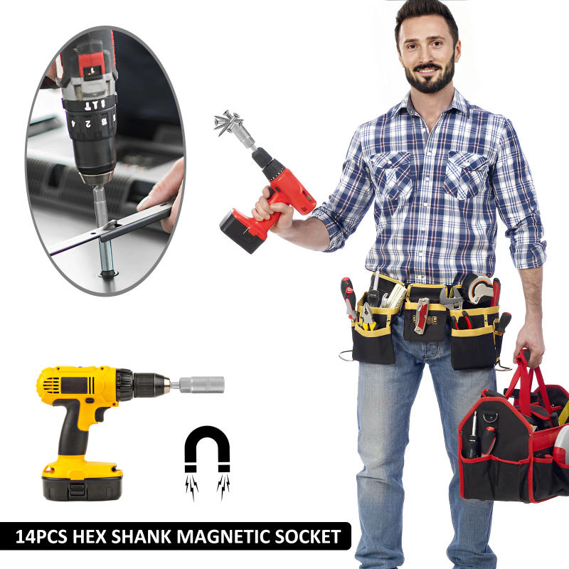 Description Picture 5 of item14Pcs 6-19mm Deep Socket Adapter Set Hex Shank Nut Driver Bits Set Nut Setter Drill Bit Set Magnetic Hexagonal Sockets Set