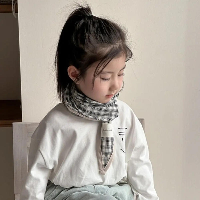 Description Picture 3 of itemVintage Korean Children's Scarf Striped Plaid Triangle Bandana Sweet Boys Girls Waist Scarf Drool Saliva Towels