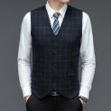 Men Knit Vest Suit Sleeveless Plaids V Neck Buttons Down Pockets Basic Thick for Autumn Winter Business Smart Casual 00264