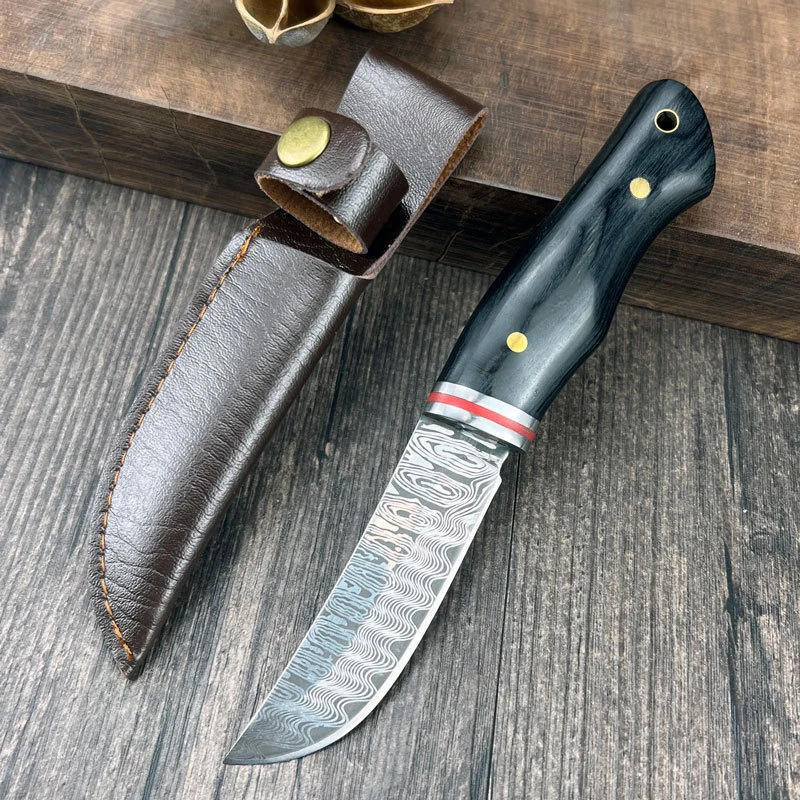 Description Picture 4 of itemColored Wood Handle Laser Damascus Pattern Knives Fruit Knife For Household Outdoor Survival Self-defense Sharp Straight Knife