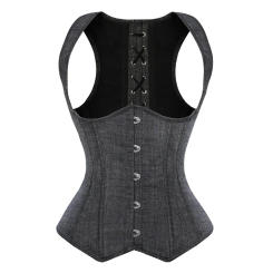 Grey Denim Underbust Corset Top Waist Cincher Bustier Vest Top with Shoulder Straps Women Body Shaper Plus Size