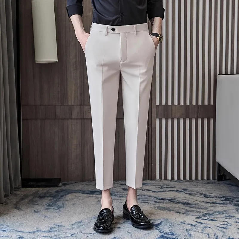 Description Picture 4 of itemSpring Summer Men's England Style Suit Pants Fashion Smart Casual Slim Fit Ankle-Length Pants Men Solid Office Formal Trousers