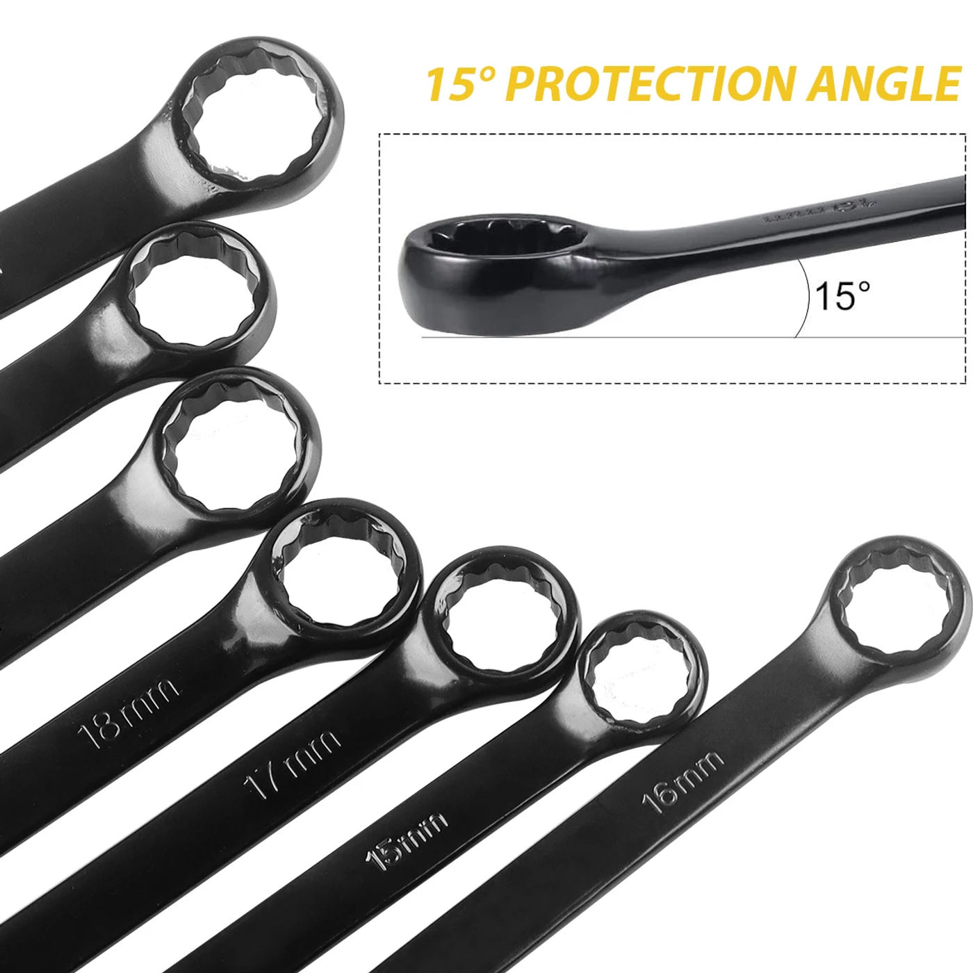 Description Picture 3 of itemCombination Wrenches,  Metric Wrench Set 6-24mm, Tough Black, With Storage Bag, Motorcycle Maintenance Toolkit