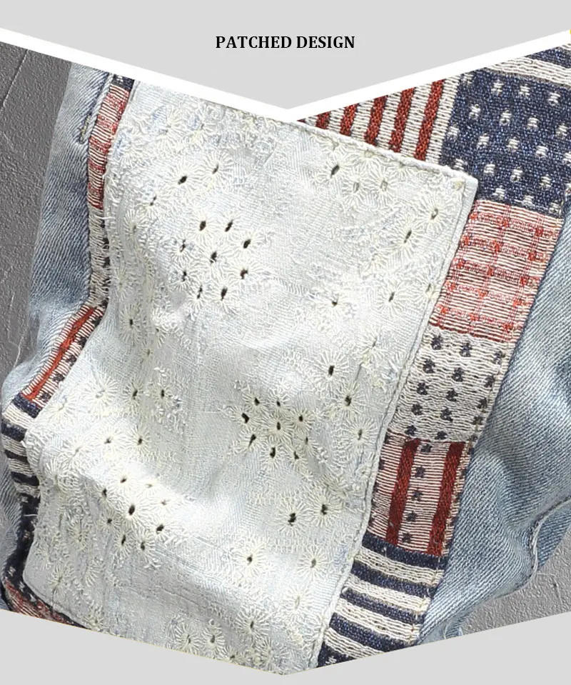 Description Picture 5 of itemSummer Fashion Men Jeans Retro Light Blue Stretch Slim Fit Ripped Short Jeans Homme Patch Designer Hip Hop Denim Shorts Men